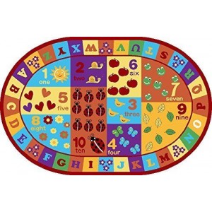 Kids Abc Area Rug Educational Alphabet Letter Numbers Anti Skid Oval Size 3'3"x5'   